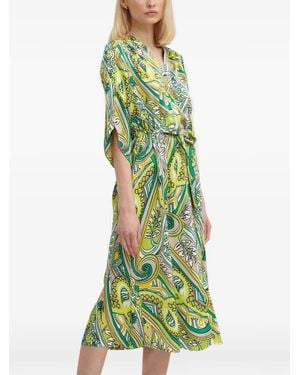 Joseph Ribkoff Paisley Tie-Waist Midi Dress - Green