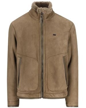 Massimo Osti Studio Shearling-Trim Leather Jacket - Brown