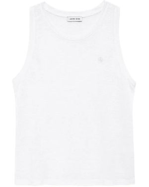 Anine Bing Juliann Logo-Embroidered Linen Tank Top - White