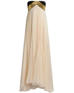 Alberta Ferretti Pleated Strapless Maxi Dress - Natural