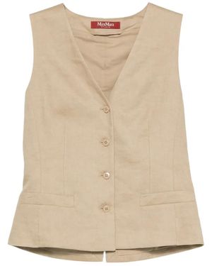 Max Mara Carnet V-Neck Button-Up Waistcoat - Natural