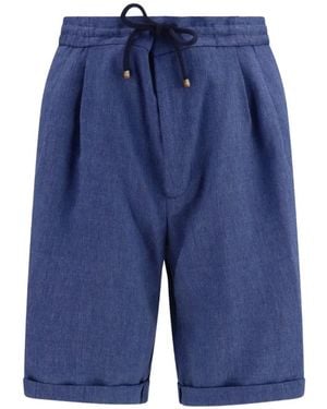Brunello Cucinelli Herringbone Drawstring-Waist Shorts - Blue