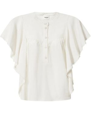Isabel Marant Ruffled-Sleeve Pom-Pom-Trim Blouse - White