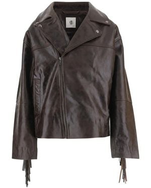 THE GARMENT Fringed Leather Biker Jacket - Black