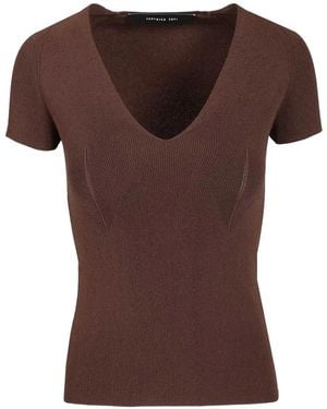 FEDERICA TOSI V-Neck Short-Sleeve Top - Brown