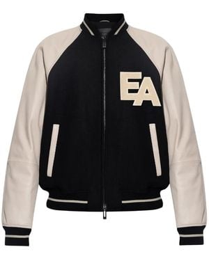 Emporio Armani Leather-Sleeved Varsity Jacket - Black