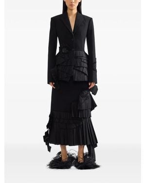 Erdem Gonna Midi Con Ricamo E Ruches - Nero