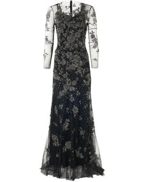 Carolina Herrera Trompeten-Robe Mit Zinnfarbener Blumenstickerei - Weiß