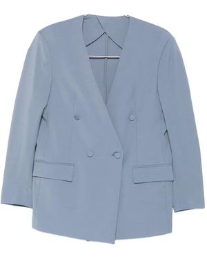 MARSĒM Double-Breasted Collarless Suit - Blue