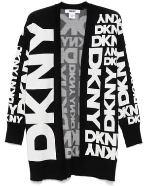 DKNY Logo Jacquard Open-Front Knit Cardigan - Black