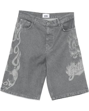 Gcds Printed Denim Shorts - Gray