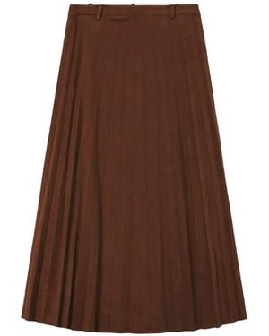 B+ AB Faux-Suede Pleated Midi Skirt - Brown