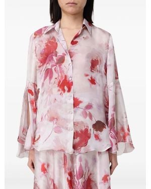 Hanita Floral-Print Bell-Sleeve Shirt - Red