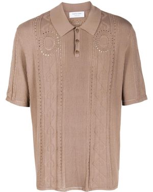 Marine Serre Moon Diamant Cable-Knit Polo Top - Brown