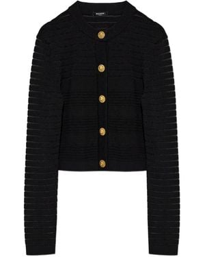 Balmain Sheer-Stripe Fitted Cardigan - Black