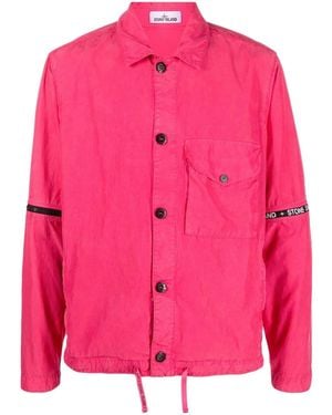 Stone Island Giacca-Camicia Con Banda Logo - Rosa