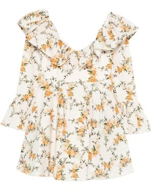 Agua Bendita Ruffled floral-print mini dress - Blanco