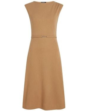 KARL LAGERFELD Belted Pleated-Shoulder Midi Dress - Natural