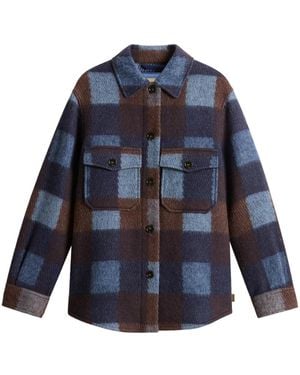 Woolrich Check Pattern Wool Over Shirt - Blue