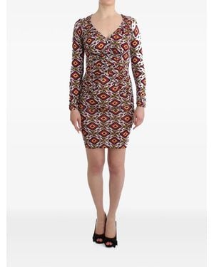 Gianfranco Ferré Geometric-Print Ruched Mini Dress - Red