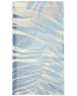 Pennyblack Leaf-Print Frayed Scarf - Blue