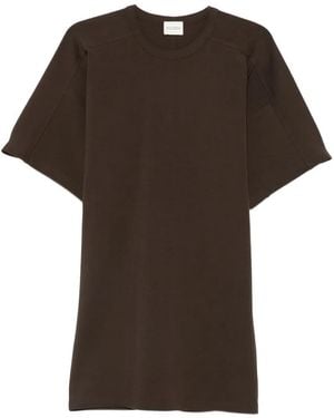 Closed Short-Sleeve Paneled Dress - Brown