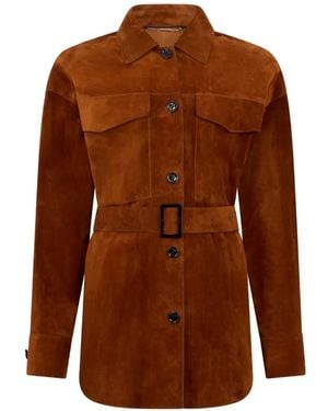 Moorer Veste Ceinturée Aldara - Brown