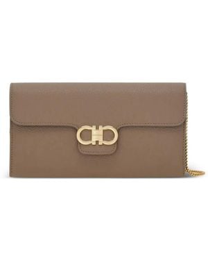 Ferragamo Gancini Portemonnaie Aus Gekörntem Leder - Braun