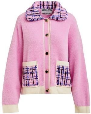 Essentiel Antwerp Tweed-Collar Patch-Pocket Cardigan - Pink