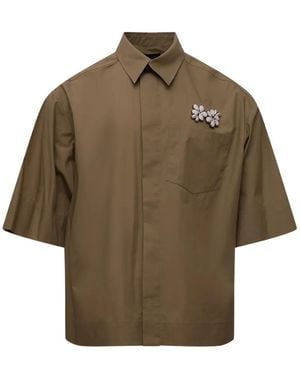 Simone Rocha Floral-Embellished Short-Sleeve Shirt - Brown