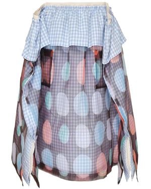 Comme des Garçons Gingham-Check Polka-Dot Skirt - Blue