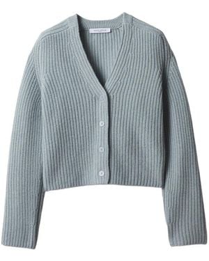 Maison Kitsuné Ribbed-Knit V-Neck Cardigan - Blue