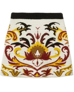 La DoubleJ Floral-Pattern Knitted Skirt - White
