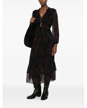 Ba&sh Dova Floral-Print Ruffled Midi Dress - Black