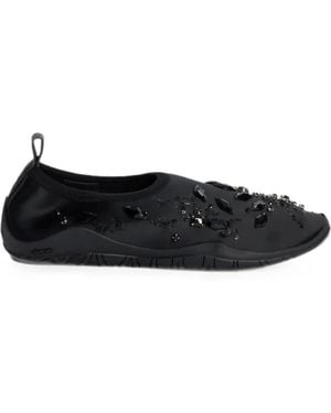 Jil Sander Crystal-Embellished Satin Trainers - Black