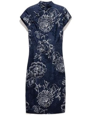 Shanghai Tang Floral Qipao Dress - Blue