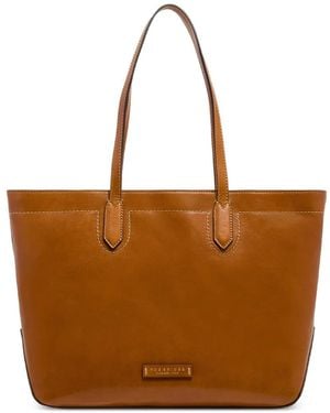 The Bridge Contrast-Stitched Leather Tote Bag - Brown