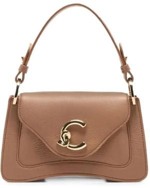 Coccinelle C-Me Logo-Plaque Pebbled-Leather Tote Bag - Brown