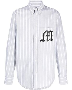 MSGM Logo-Appliqué Striped Cotton Shirt - White