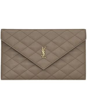 Saint Laurent Cassandre Quilted Leather Clutch Bag - Grey