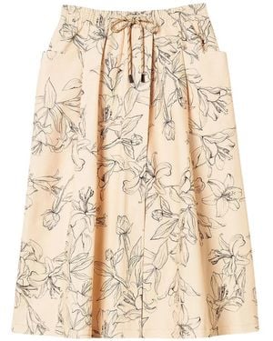 Twinset Midi Bull Skirt With Floral Print - Natural