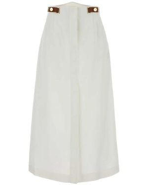 Fendi Midi-Rok Met Studs En Leren Label - Wit