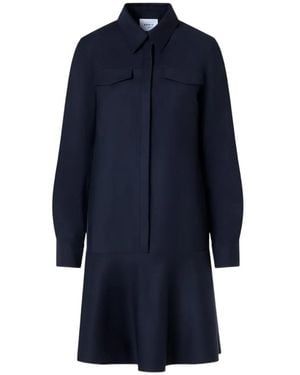 Akris Ruffled-Hem Button-Fastening Mini Dress - Blue