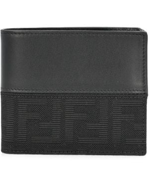 Fendi Ff Zucca Jacquard And Leather Bi-Fold Wallet - Black