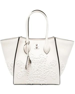 Ermanno Scervino Lace-Embroidered Leather Tote Bag - White