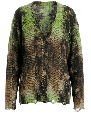 R13 Distressed Snakeskin-Print Cardigan - Green