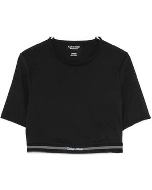 Calvin Klein Logo-Tape Cropped T-Shirt - Black