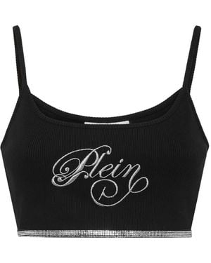 Philipp Plein Mini Tank Top Elastic Strass Signature - Black