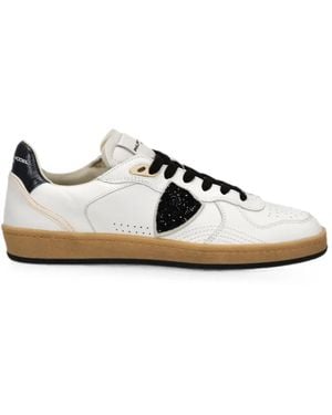Philippe Model Glitter-Patchwork Leather Sneakers - White