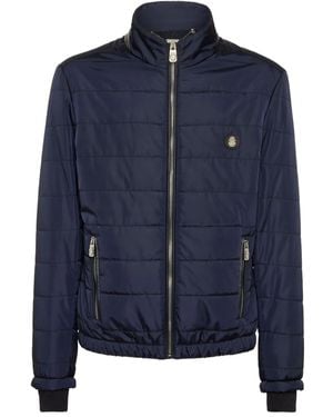 Billionaire Quilted Leather-Trimmed Padded Jacket - Blue